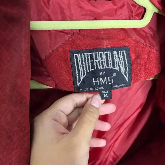 Outerbound by HMS Red Cropped Fringe Vintage Leather Jacket Sz M - Picture 9 of 16